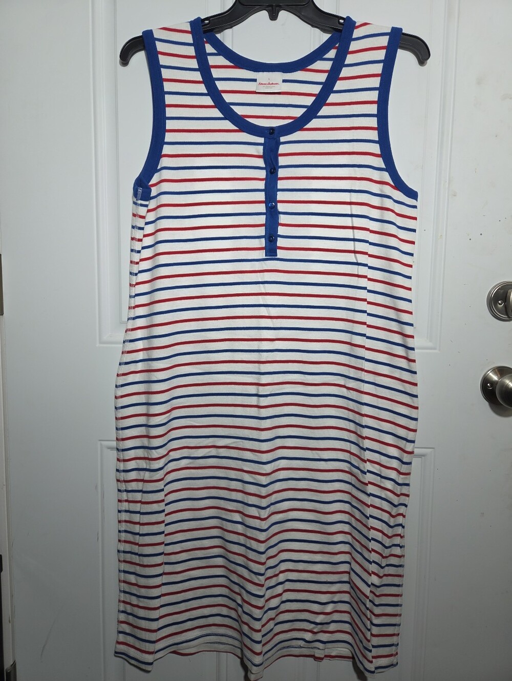 Hanna Andersson Organic Cotton Striped Henley Tank Dress Large Nautical ⛵️❤️ - Picture 2 of 11